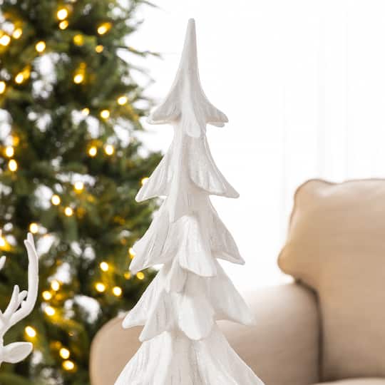 Glitzhome® White Reindeer with Tree Christmas Table Décor Set